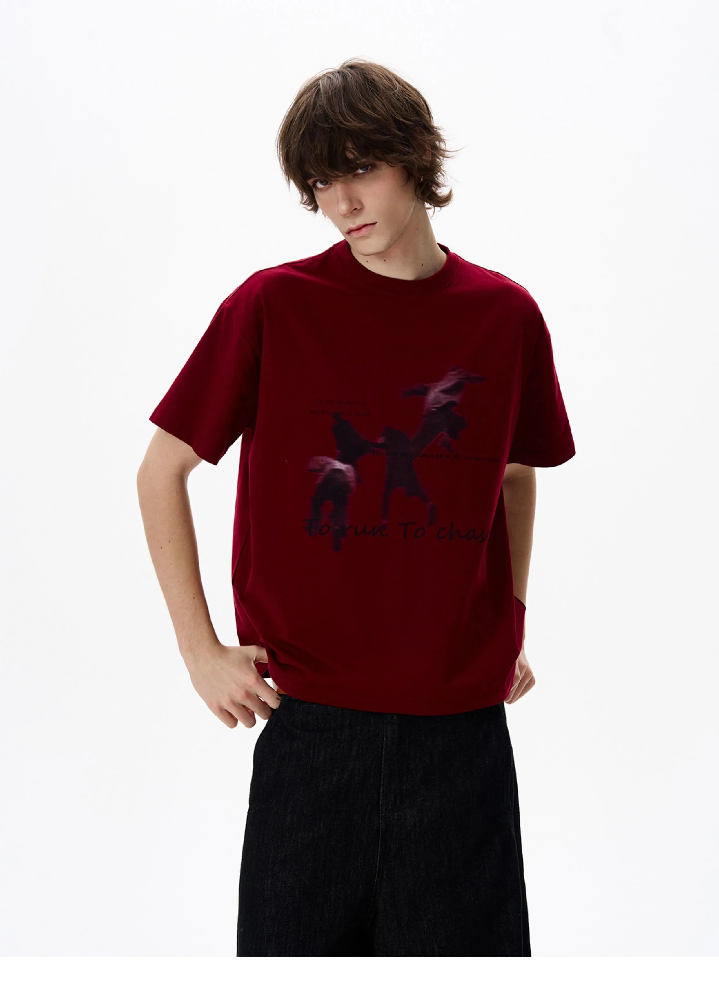 Design 'To Run To Chase' Graphic Print Oversized T-Shirt White - 12