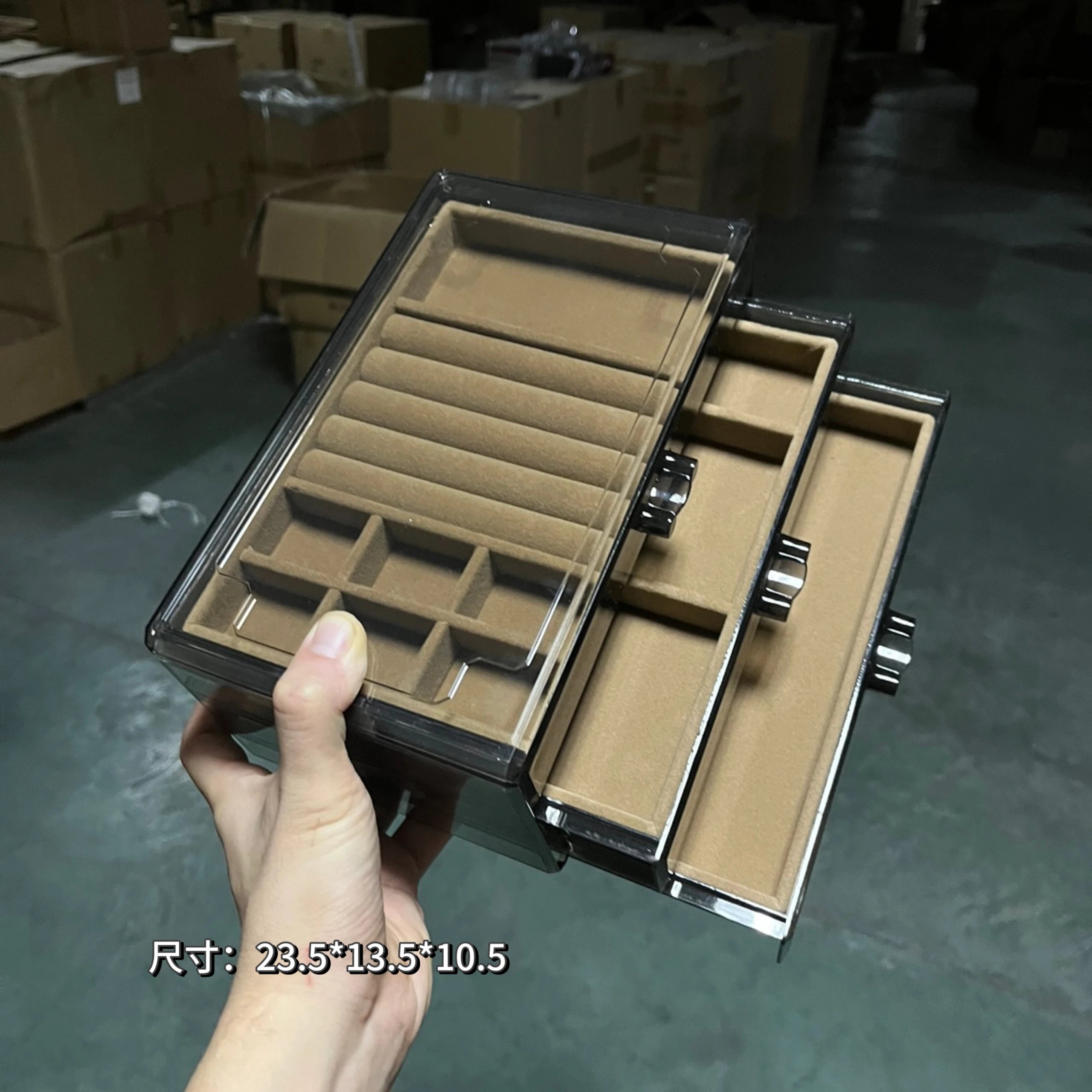 Translucent gray-brown jewelry box [three-in-one regular style]