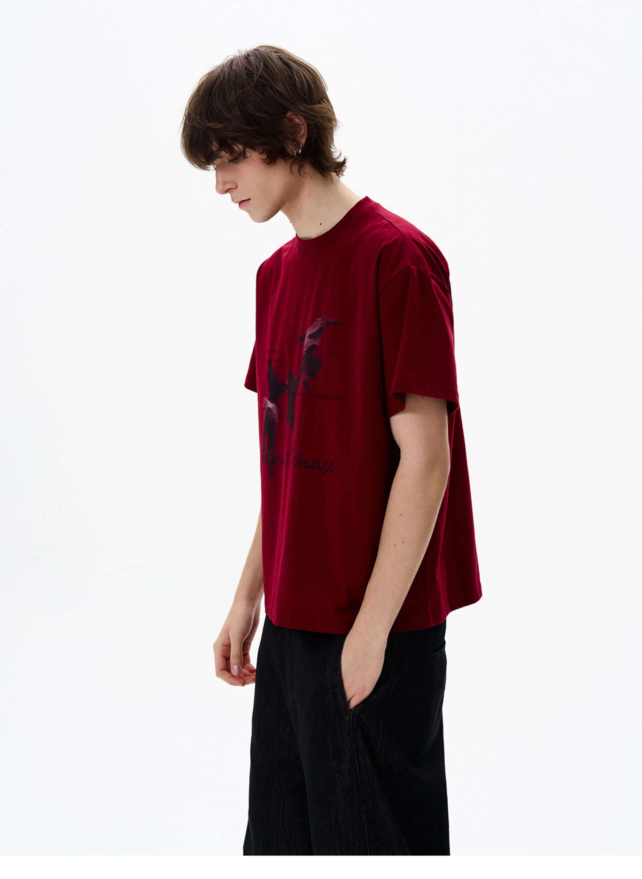 Design 'To Run To Chase' Graphic Print Oversized T-Shirt White - 14