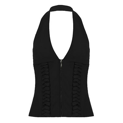 A halter-neck deep-collared vest