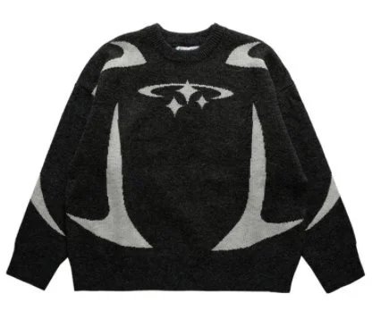 Black and Grey Graphic Knit Sweater