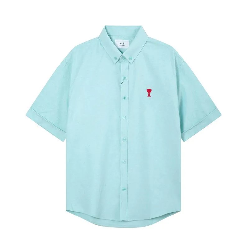 AMI Paris Short-Sleeve Oxford Shirt Light Blue - 11