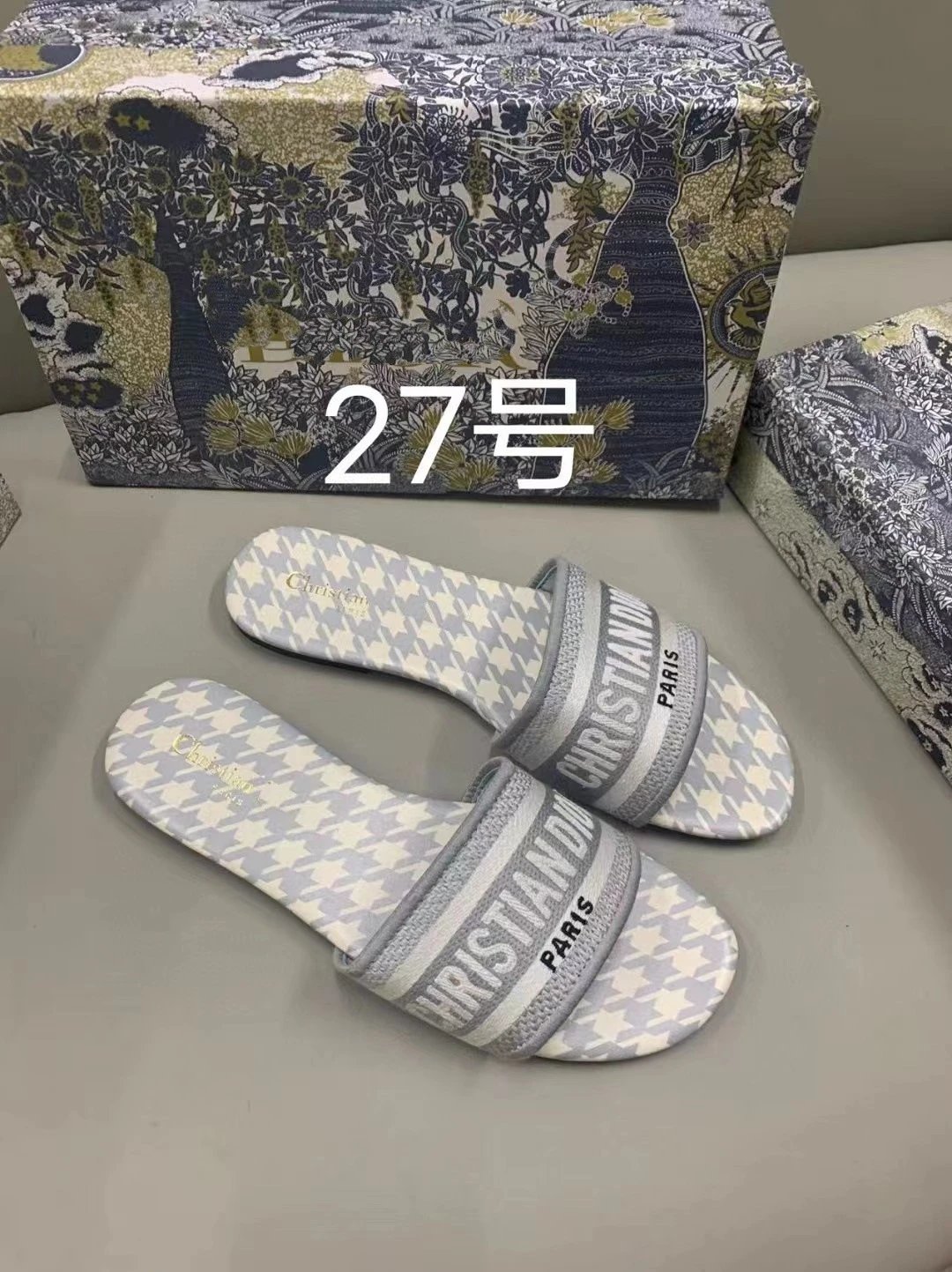 Dior Diorissimo Slide White Black Logo Strap Slippers - 16