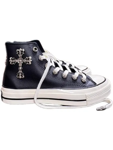 Chrome Hearts x Converse Chuck Taylor All Star High Black Cross Embroidered Leather Sneakers - 5