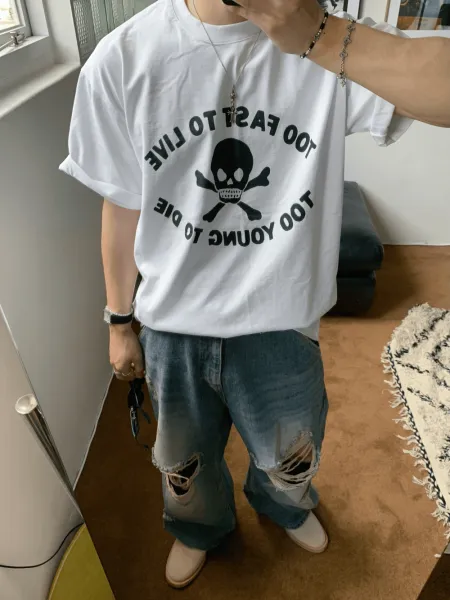 Design Too Fast To Live Too Young To Die Skull Graphic T-Shirt White - 3