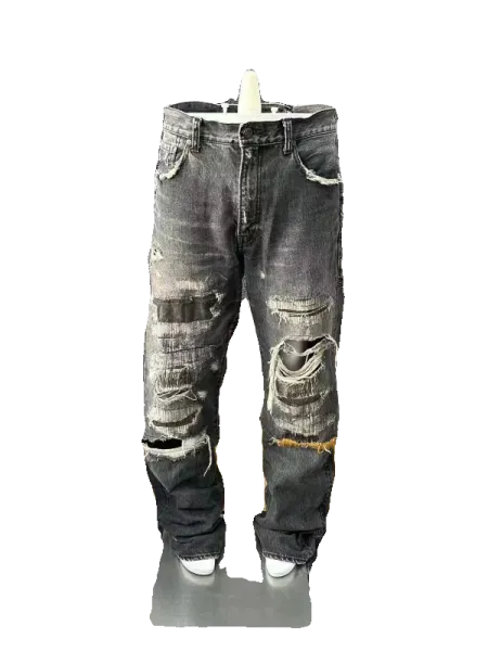 Design Distressed Wide-Leg Gray Denim Jeans - 3