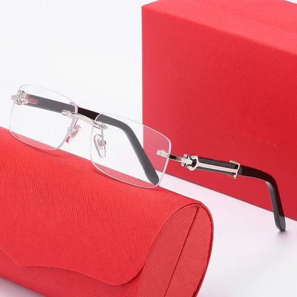 Design Rimless Optical Glasses Black Silver Frame with Red Case Eyewear - 1