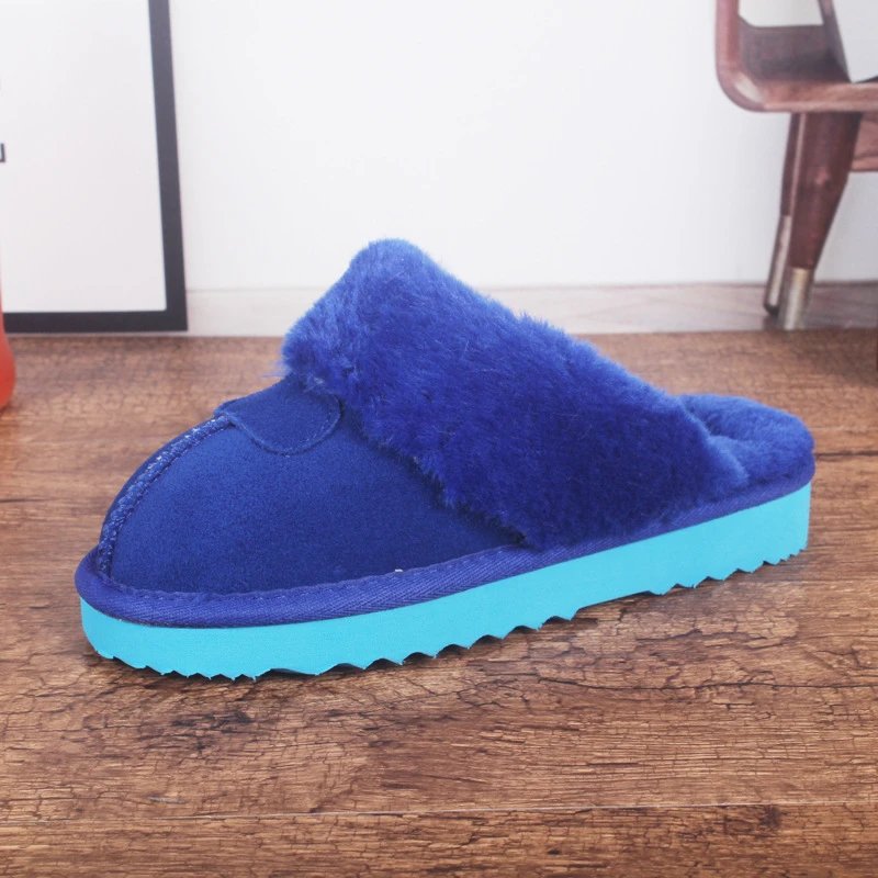 Design Faux Fur Lined Slipper in Royal Blue with Turquoise Sole - 1