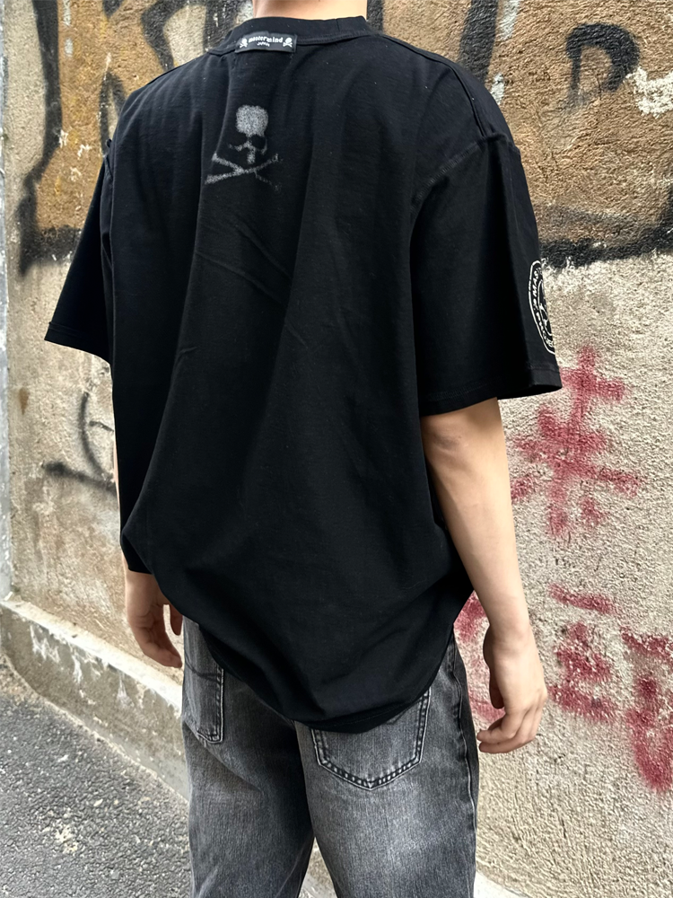 Design Project G / R Mastermind Black Oversized T-Shirt with Ribbed Sleeve Layer T-Shirts - 6