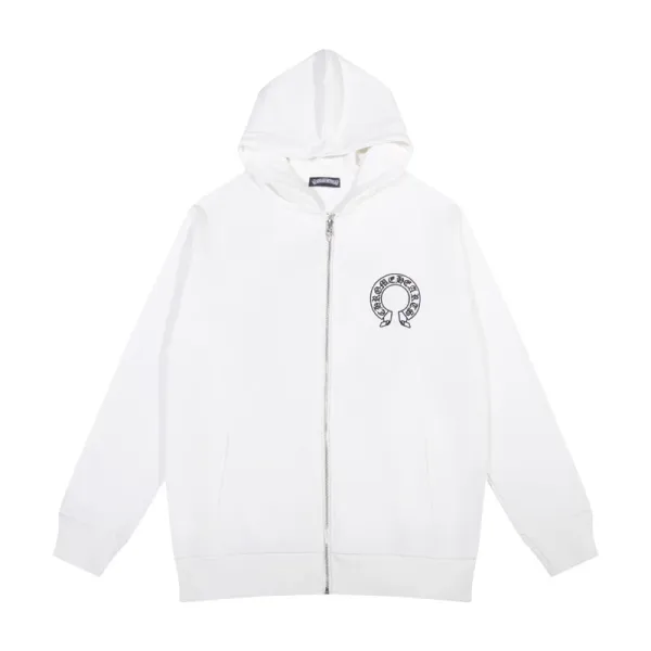 Chrome Hearts Logo Embroidered White Zip-Up Hoodie - 1
