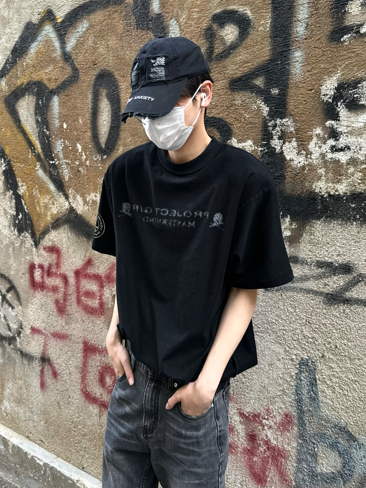 Design Project G / R Mastermind Black Oversized T-Shirt with Ribbed Sleeve Layer T-Shirts - 4