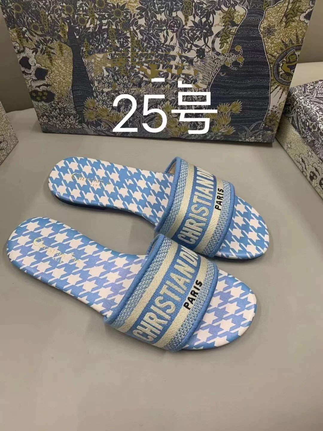 Dior Diorissimo Slide White Black Logo Strap Slippers - 15