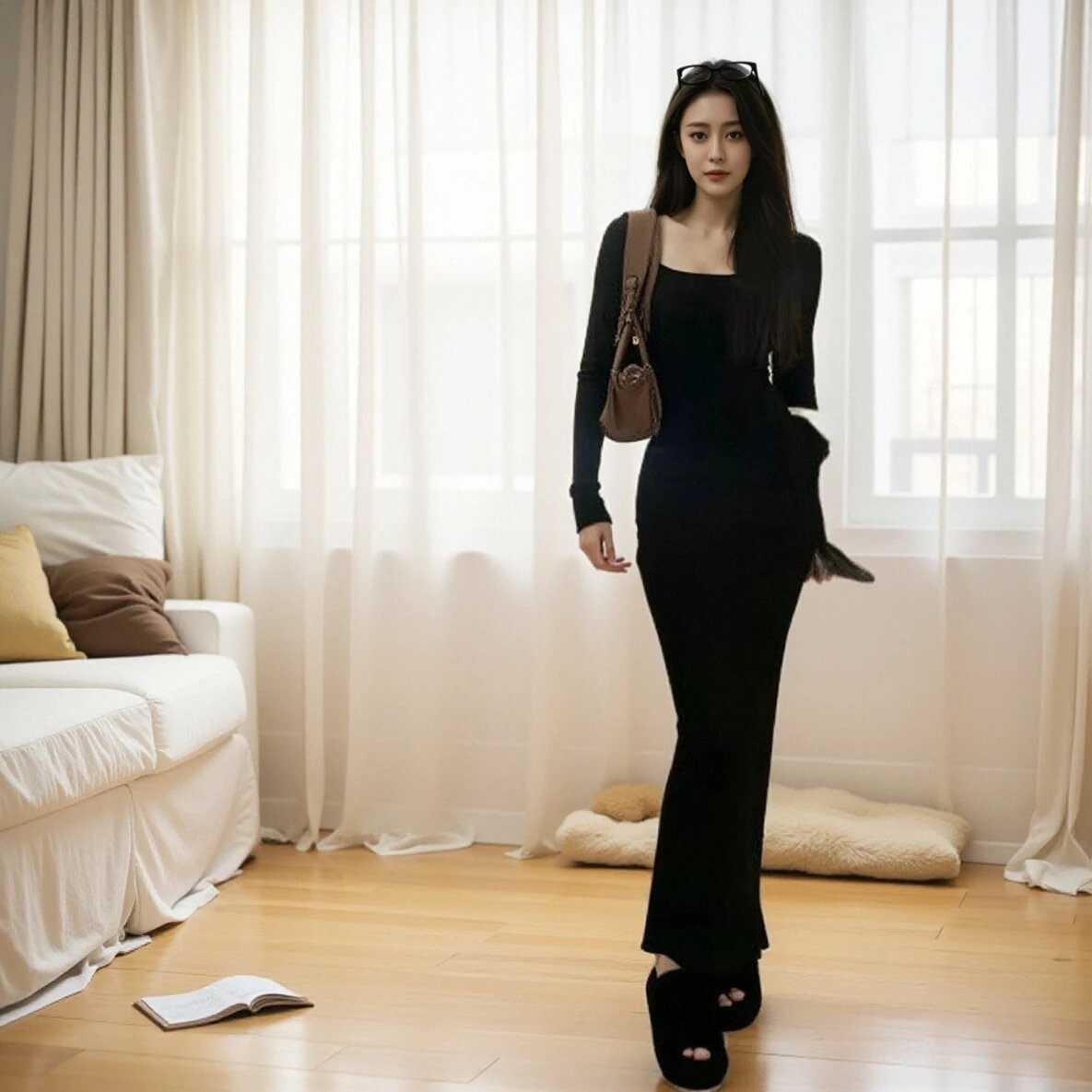 女长袖包臀鱼尾裙连衣裙 4