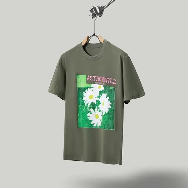 Astroworld Festival Daisies Graphic T-Shirt Olive Green - 1
