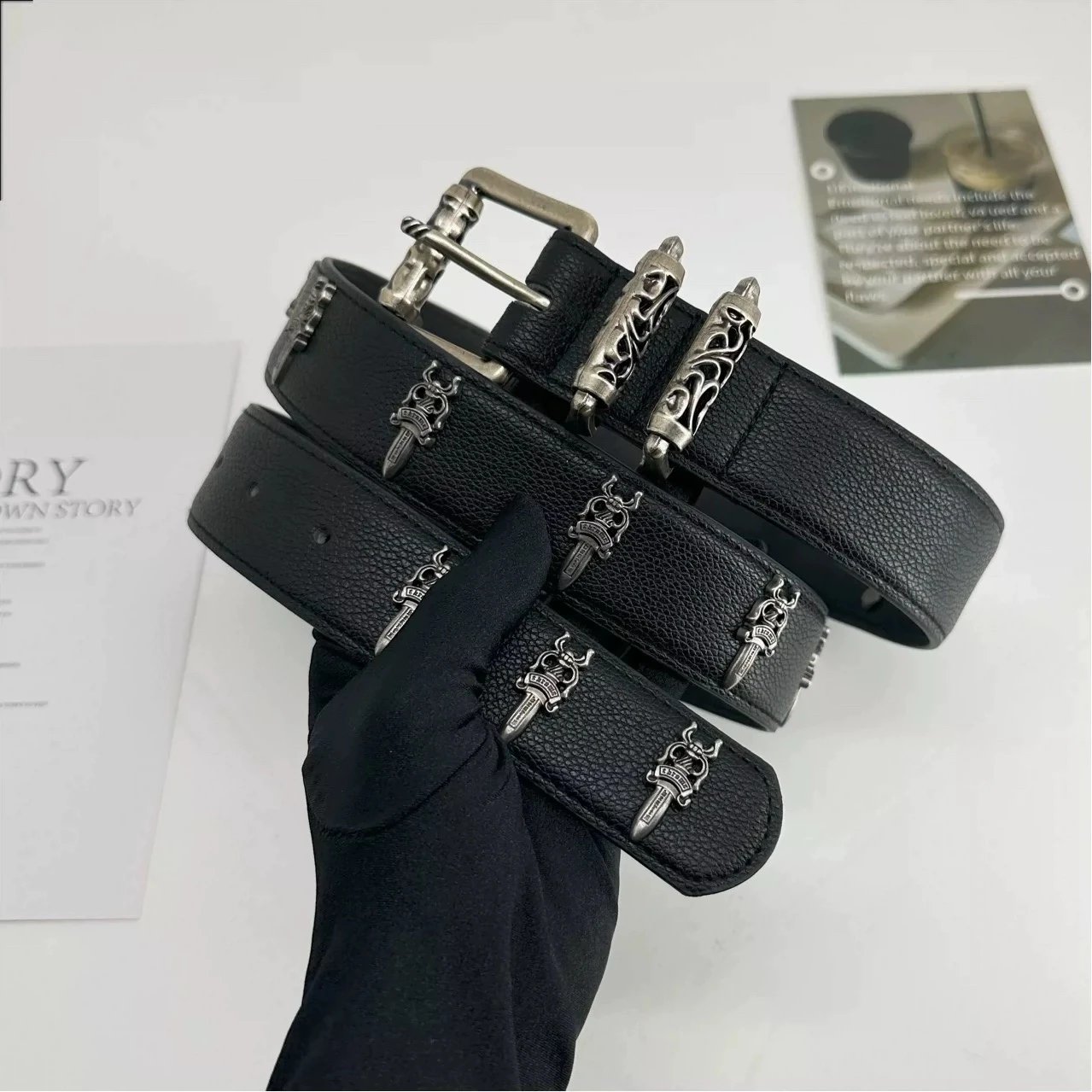 Chrome Hearts Dagger Rivet Belt Black