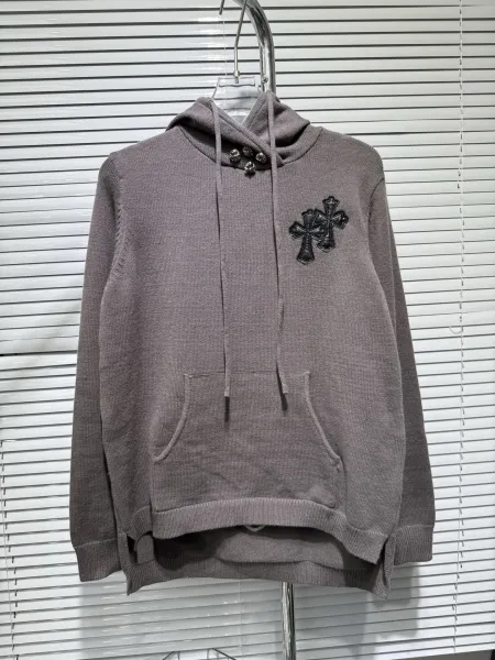 Chrome Hearts Cross Embroidered Knit Hoodie Gray - 1
