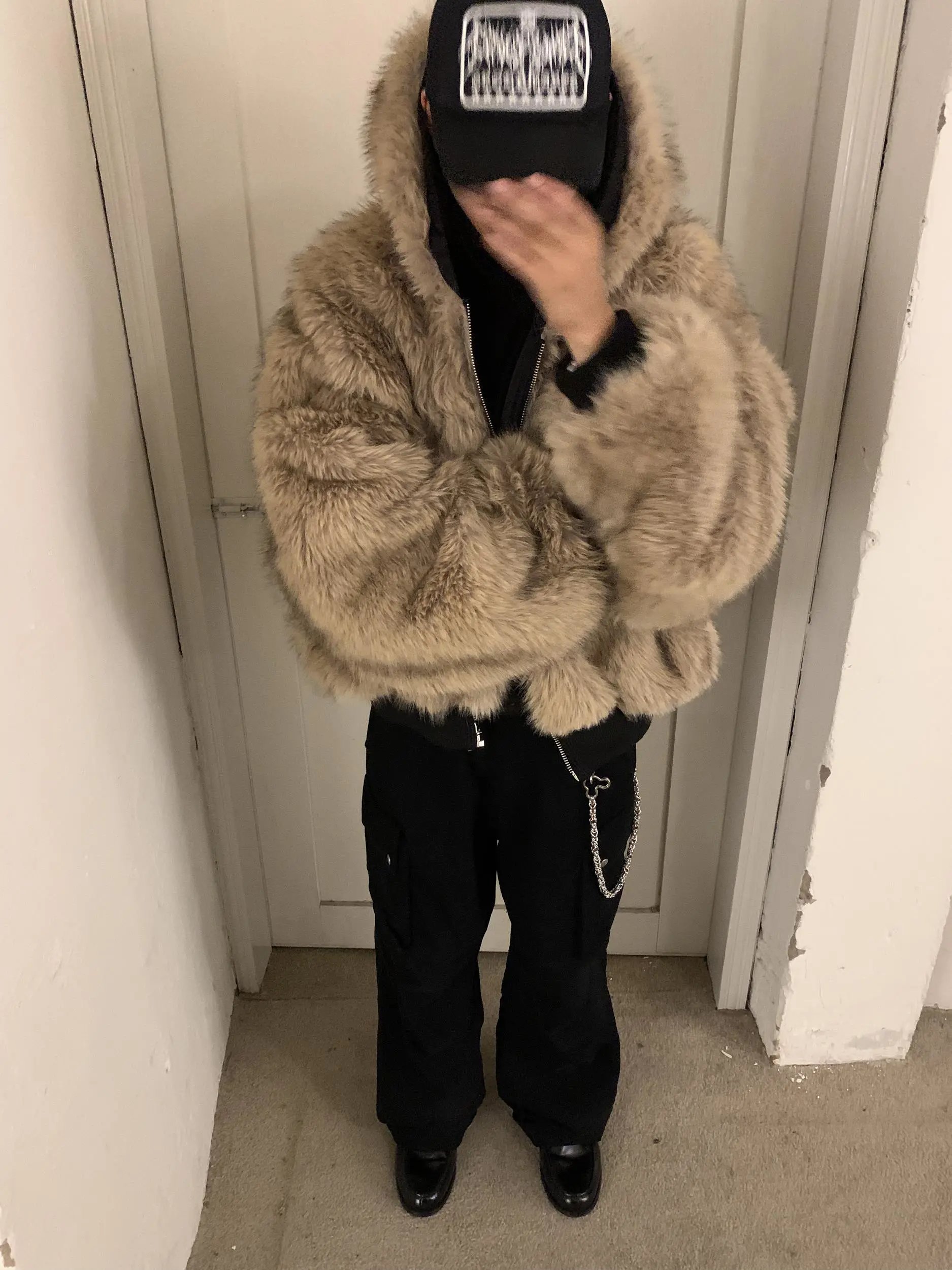 24Aw Reversible Heavyweight Eco-Friendly Hooded Fur Jacket with Fleece Lining and Thickened Cotton, Zip-Up Jacket for Men, Autumn and Winter Style