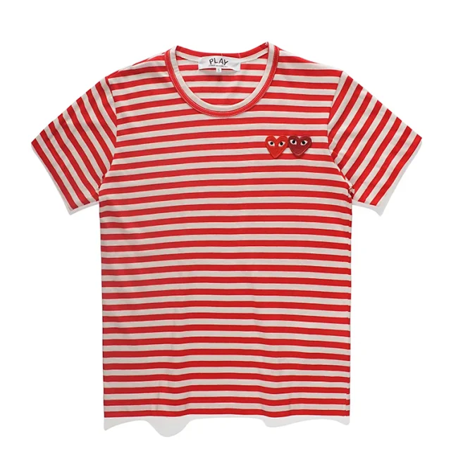 Comme des Garçons PLAY T-Shirts Striped short-sleeve T-shirt with heart patch product detail image 11