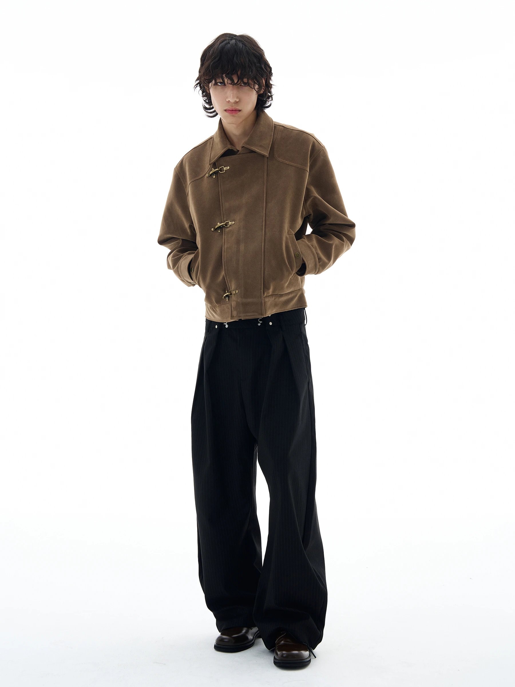 Tailang's Shop Men's Autumn American Retro Airplane Buckle Suede Jacket, High-End Stylish Brown Coat for Couples, Trendy