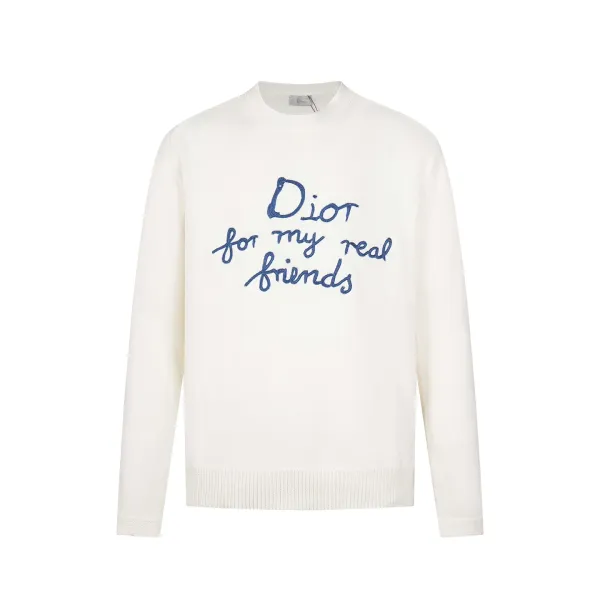 Dior 'For My Real Friends' Embroidered Crewneck Sweater White - 1