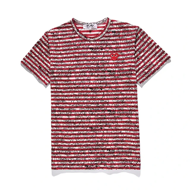 Comme des Garçons PLAY T-Shirts Striped short-sleeve T-shirt with heart patch product detail image 13
