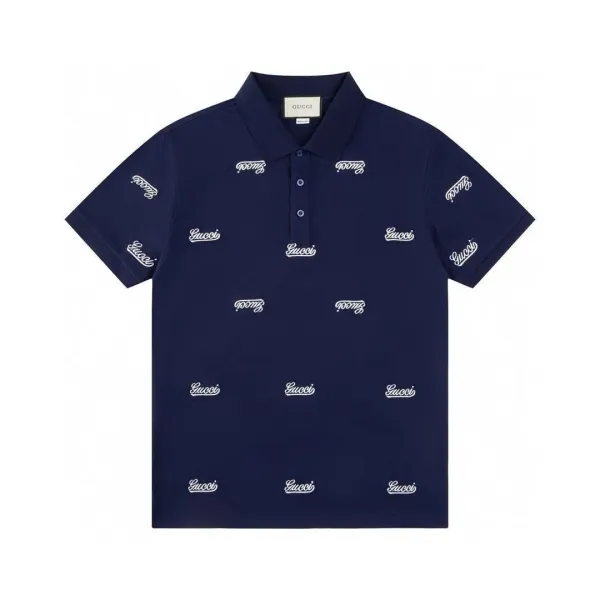 Gucci All-Over Logo Print Navy Polo - 1