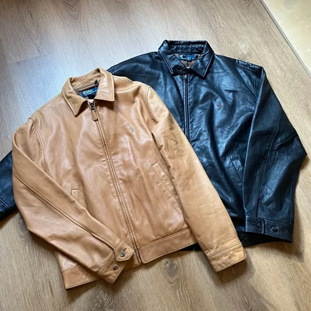 Polo Ralph Lauren Jackets Leather zip-up jacket with point collar and embroidered pony logo product detail image 2