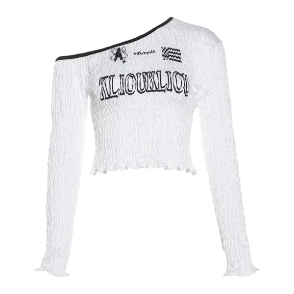 Design Klioukliou One-Shoulder Smocked Crop Top White Tops - 1