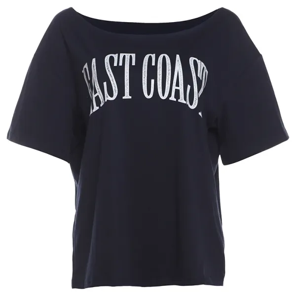 Design East Coast Graphic Off-Shoulder T-Shirt Navy - 1