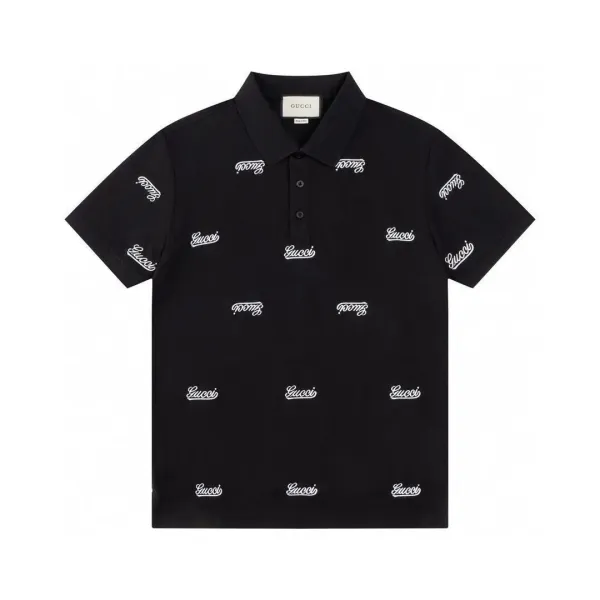 Gucci All-Over Logo Print Black Polo - 1