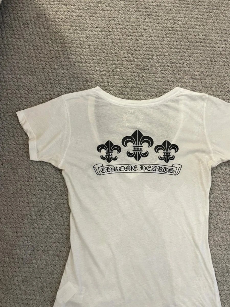 Chrome Hearts Fleur-de-Lis V-Neck White T-Shirt - 3