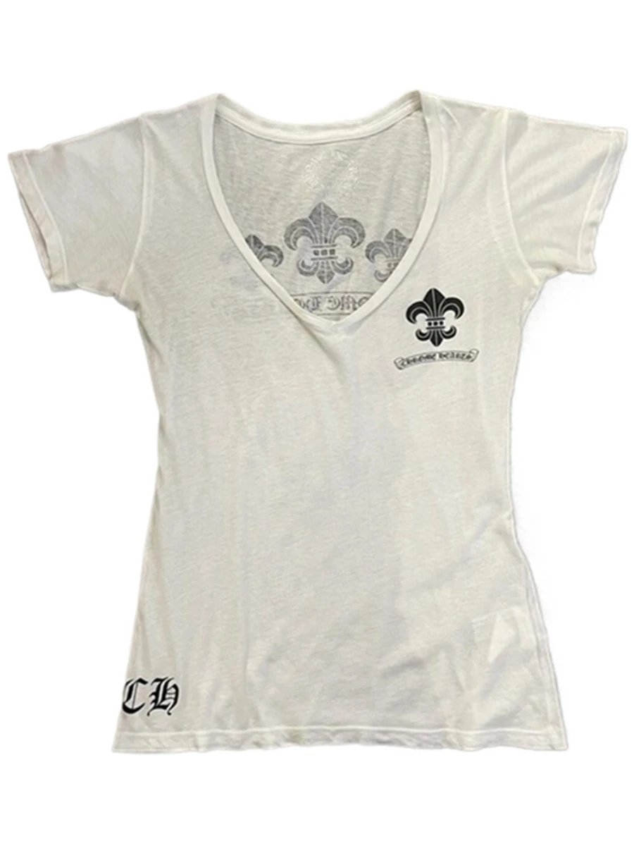 Chrome Hearts Fleur-de-Lis V-Neck White T-Shirt - 5