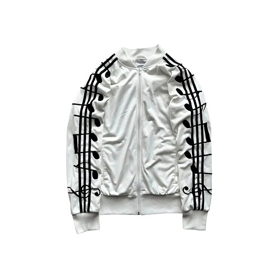 (Rare) Opium Yvl Style Musical Note Embroidered Striped White Sports Zipper Jacket