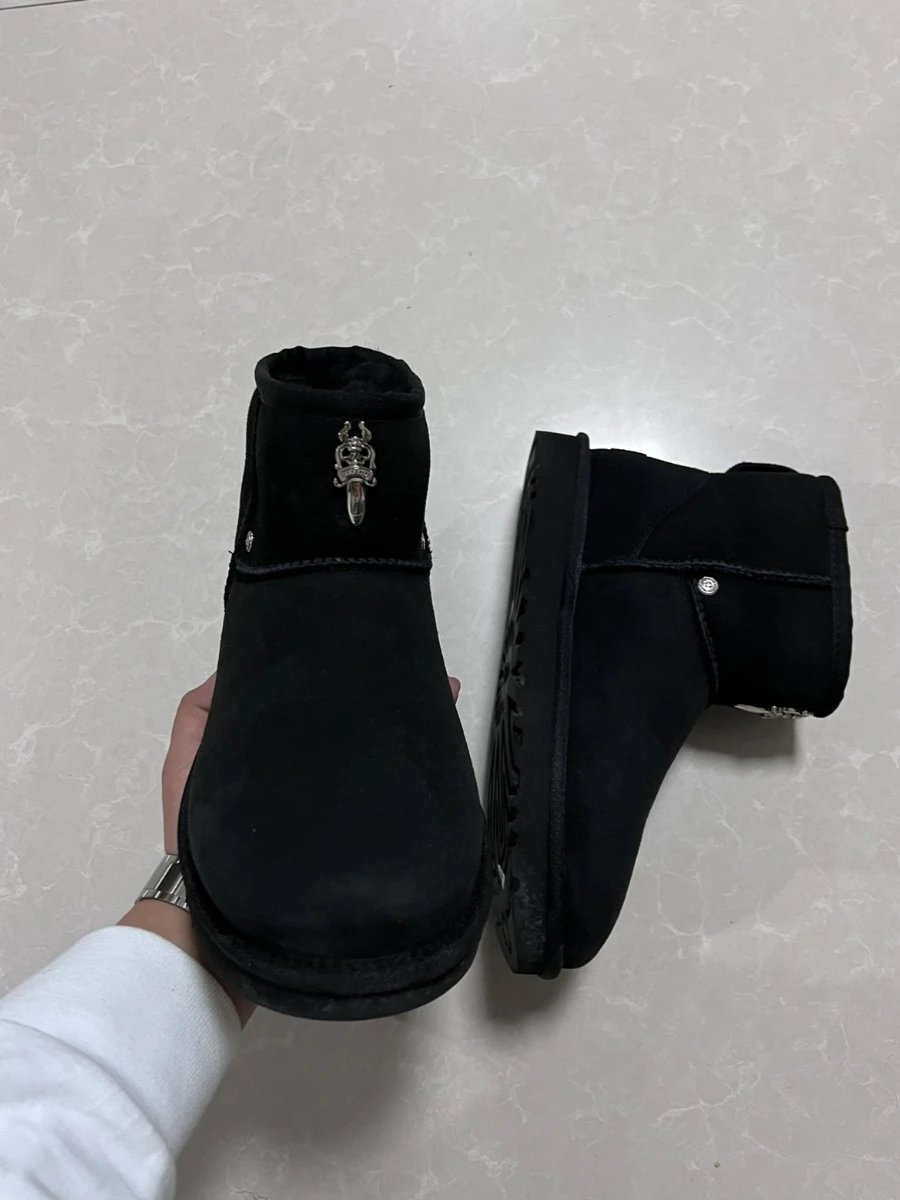 Chrome Hearts x UGG Mini Classic Black Suede Boots Snow Boots - 4