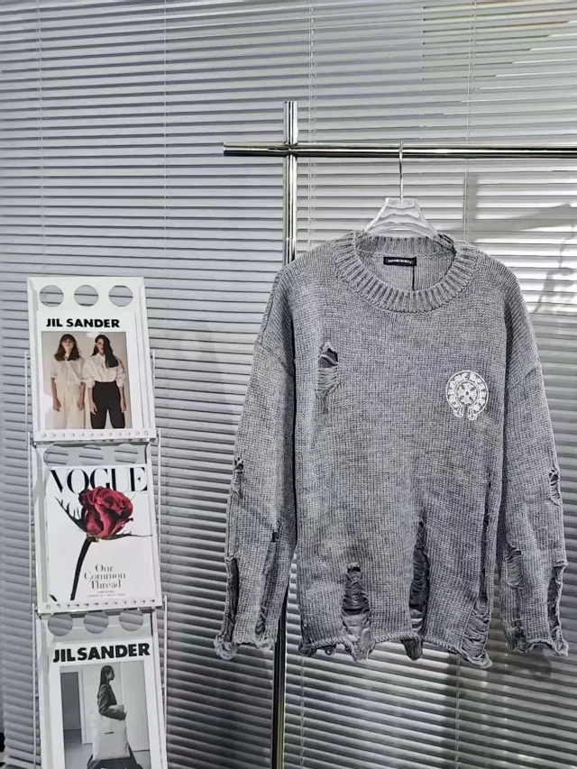 Chrome Hearts Knitwear Crewneck and V-neck with cross motifs distressed details product detail image 3