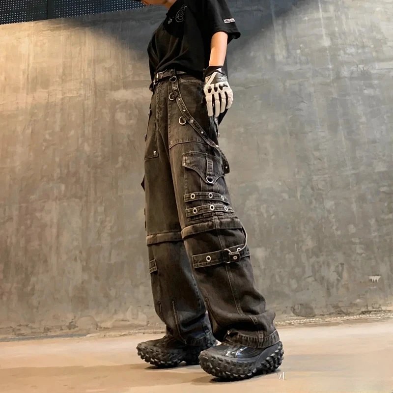 Cargo Pants Black Distressed Streetwear Pants