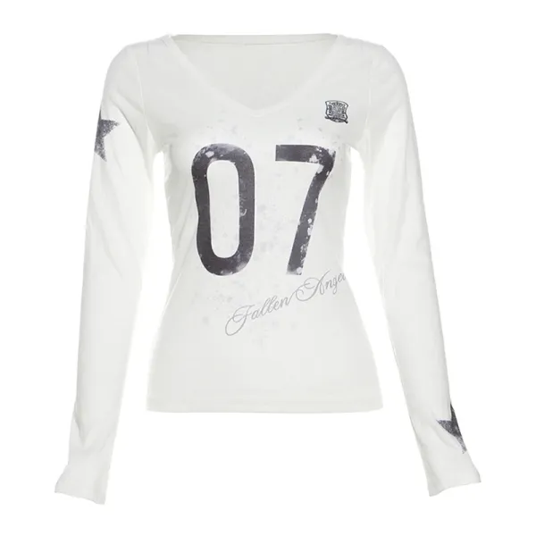 Design Fallen Angel 07 V-Neck Long Sleeve Tee White T-Shirts - 1