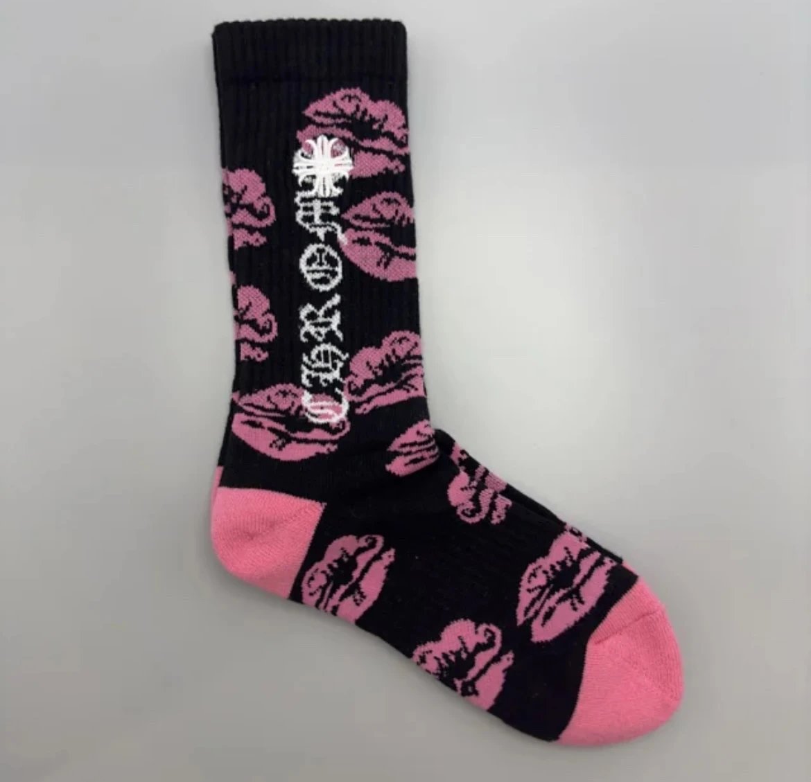 Chrome Hearts Lips Print Socks Black Pink - 1