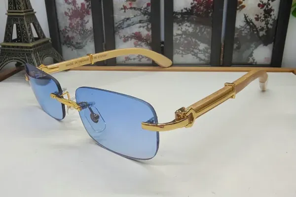 Design Rimless Blue Gradient Sunglasses with Gold-Tone Metal Frame Eyewear - 1