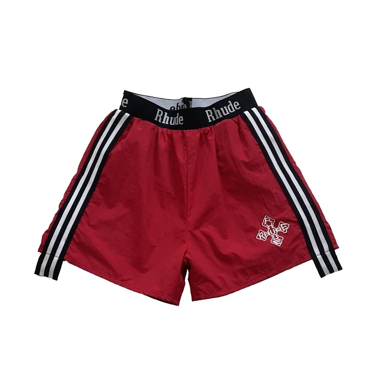 Rhude Quick-Drying Shorts with Side Triple Stripes and Cross Embroidery