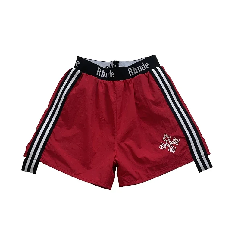 Rhude Quick-Drying Shorts with Side Triple Stripes and Cross Embroidery - rep Rhude