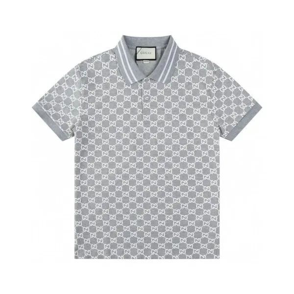 Gucci GG Pattern Gray Polo Shirt - 1
