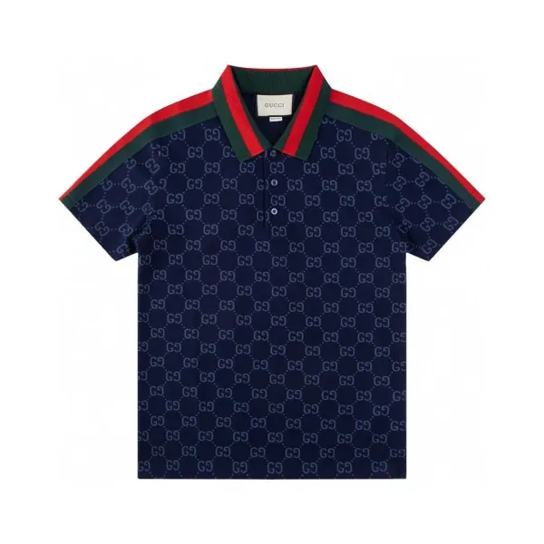 Gucci GG Monogram Polo Navy with Red-Green Trim - 1