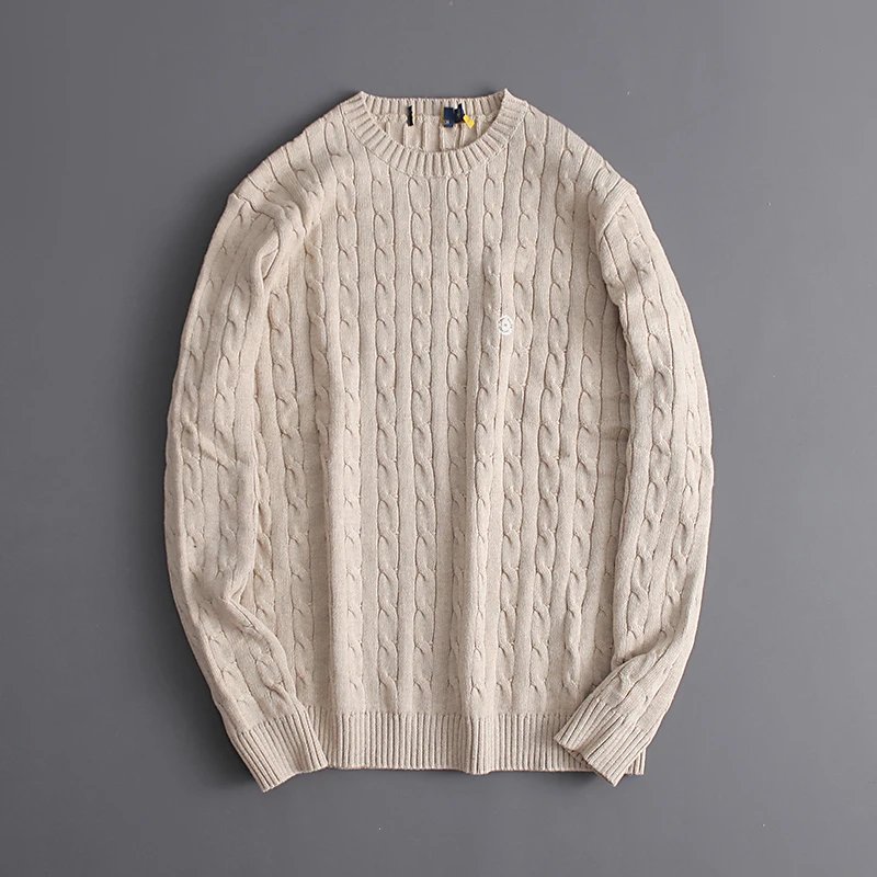New Arrival Unisex Long Sleeve Crewneck Cable Knit Sweater - Loose Fit Wool Knitwear in 10 Colors
