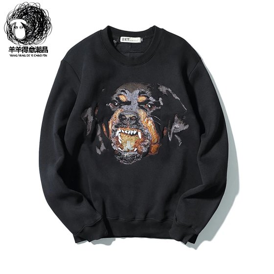 Autumn style European and American street fashion brand with velvet print dog head hoodie for women, loose round neck, men and women, couple outfit, free shipping cotton