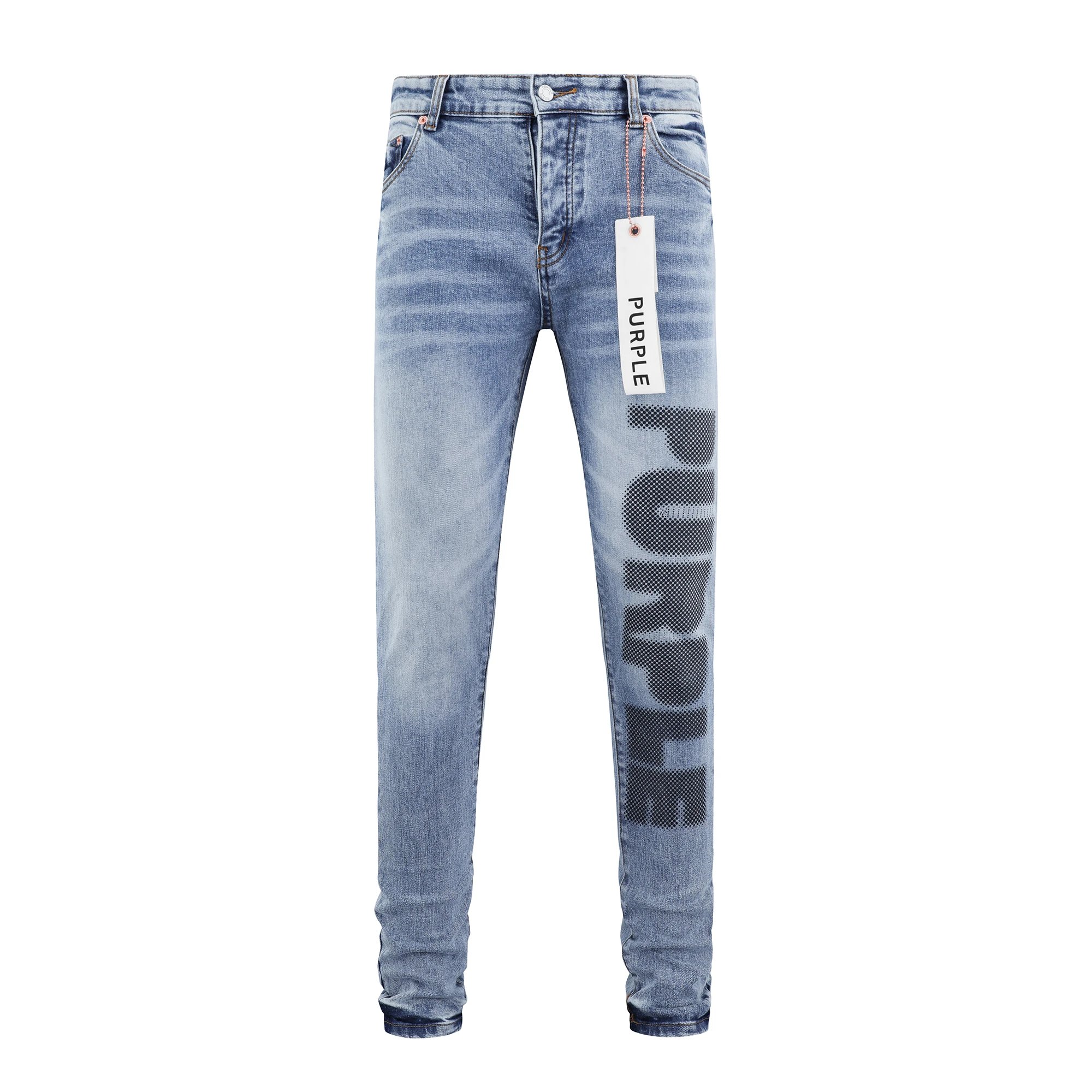 Purple Denim Jeans Light Blue Distressed Slim Fit