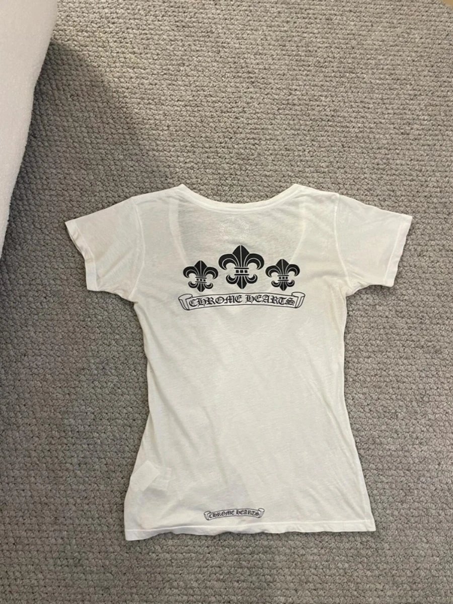 Chrome Hearts Fleur-de-Lis V-Neck White T-Shirt - 2
