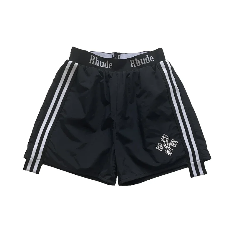 Rhude Quick-Drying Shorts with Side Triple Stripes and Cross Embroidery