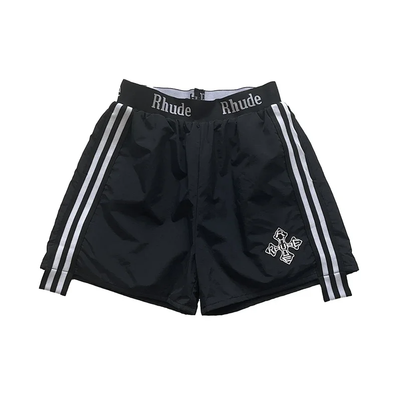 Rhude Quick-Drying Shorts with Side Triple Stripes and Cross Embroidery - rep Rhude