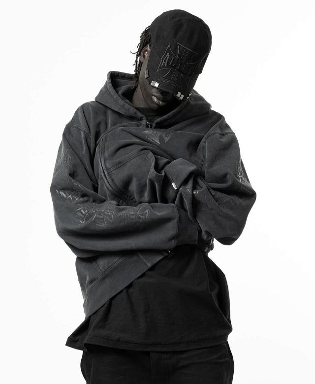 Opium Alice Hollywood Cross Pure Black Embroider Destroyed Lighter Clip Rivet Baseball Cap: seller detail photo 1